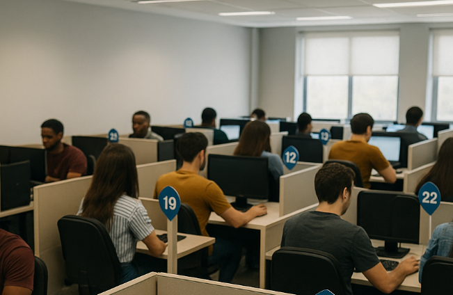 Estudante realizando simulado com perguntas difíceis CNH